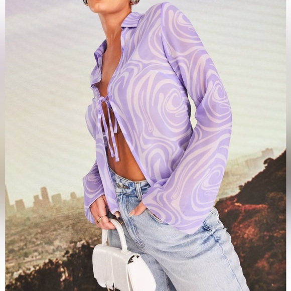 ASOS Tops - ASOS x MILLIE Retro Lavender Swirl sheer Blouse